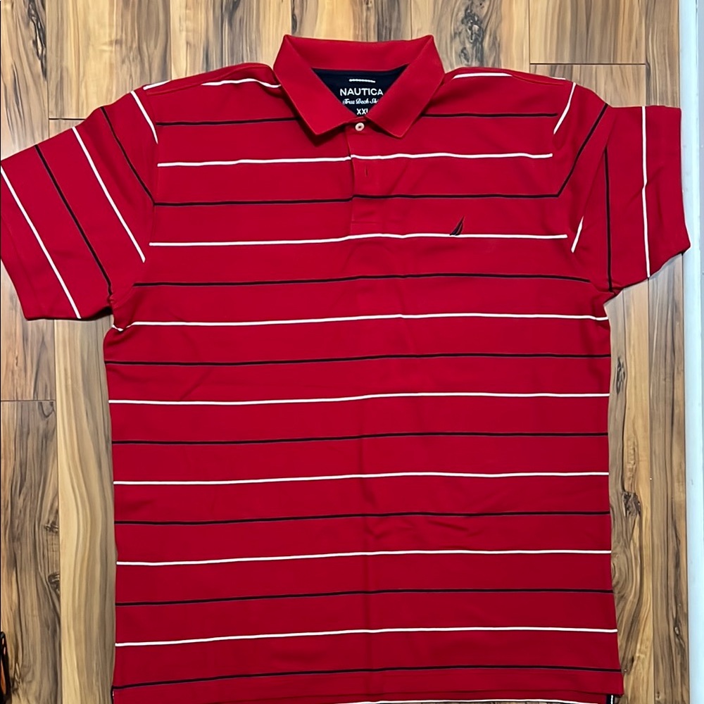 MENS size XXL - Nautica Red and White Striped Polo Shirt